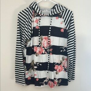 Striped Floral Hoodie